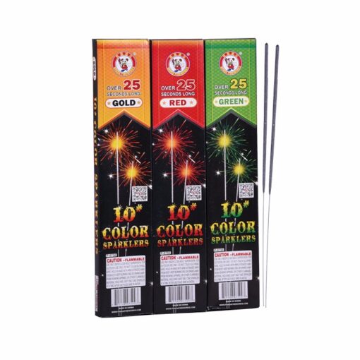A package of 10' COLOR SPARKLERS on a white background.