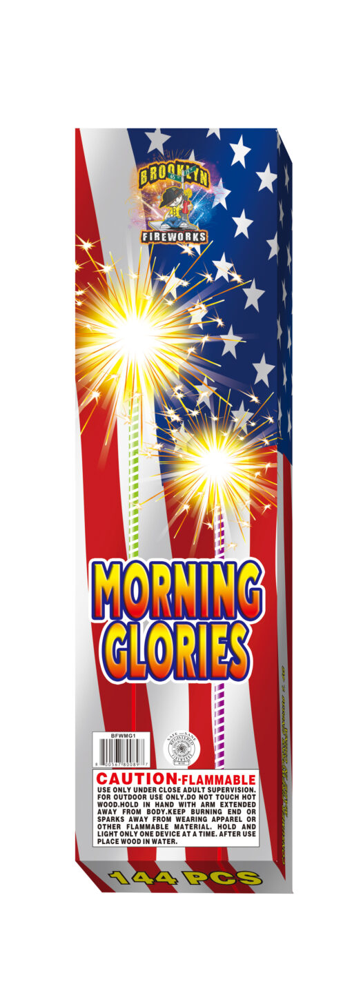 A box of 14" MORNING GLORIES with an American flag on it.