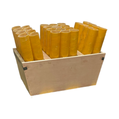 A wooden crate filled with 28 SHOT RACK sticks.