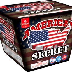 An AMERICAN SECRET 18 SHOT (350G) box with an american flag on it.