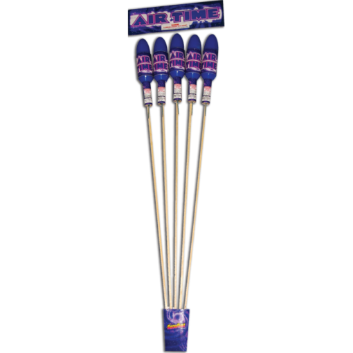 A pack of Airtime Rockets with a blue and purple label.