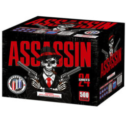 A box of ASSASSIN ammo with a skeleton holding a gun.