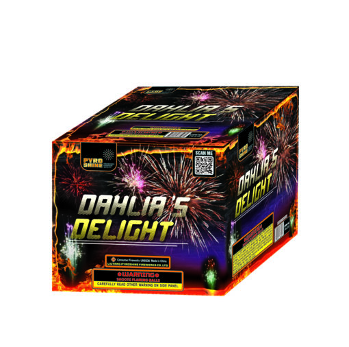 DAHLIAS DELIGHT 25 SHOT firework box.