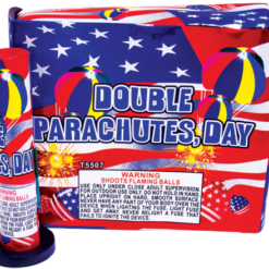 A box of DOUBLE DAY PARACHUTE SINGLE fireworks.