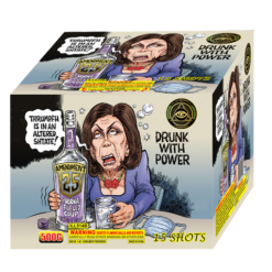 A box of DRUNK WITH POWER with a woman holding a bottle of liquor.