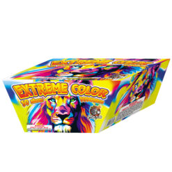 A box of EXTREME COLOR 30 SHOT fireworks with a lion on it.