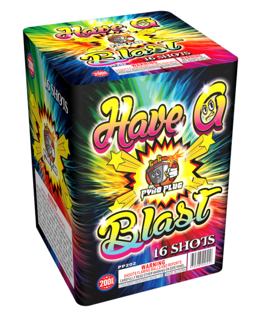 A box of fireworks with the product name "HAVE A BLAST" on it.