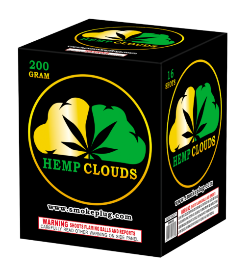 A box of HEMP CLOUDS with a green leaf on it.