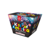 A box of KISS OF AMERICA popcorn with fireworks on it.