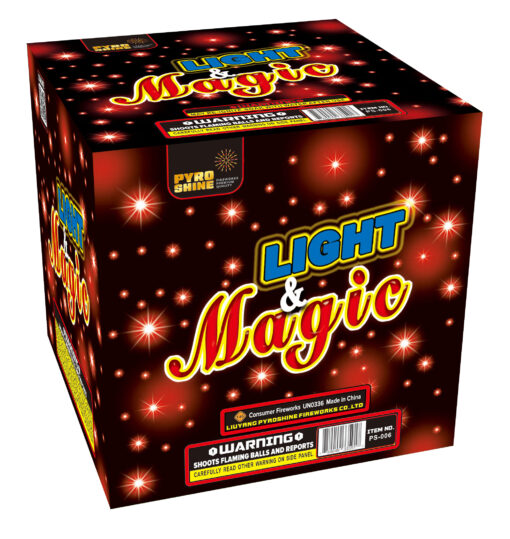 A box of LIGHT AND MAGIC fireworks.