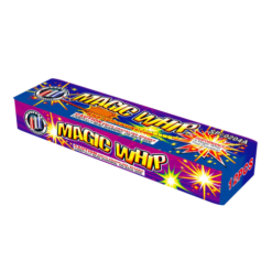 A box of MAGIC WHIP SUPREME with fireworks in it.