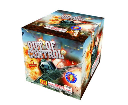 A box of OUT OF CONTROL fireworks.