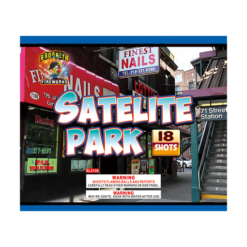 A poster with the words SATELITE PARK 18 SHOT on it.