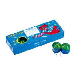 A blue and green box with SPACE FLYERS in it.