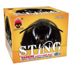 A box of STING with a black bee on it.