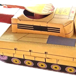 A TANK toy with a gun attached to it.